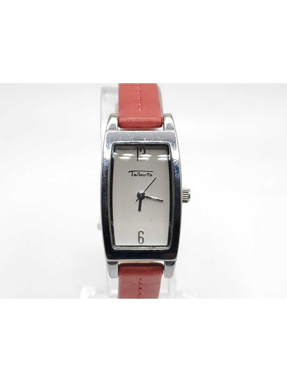 Talbots Quartz Watch Womens New Battery Red Band Silver Tone Rectangle Dial 18mm